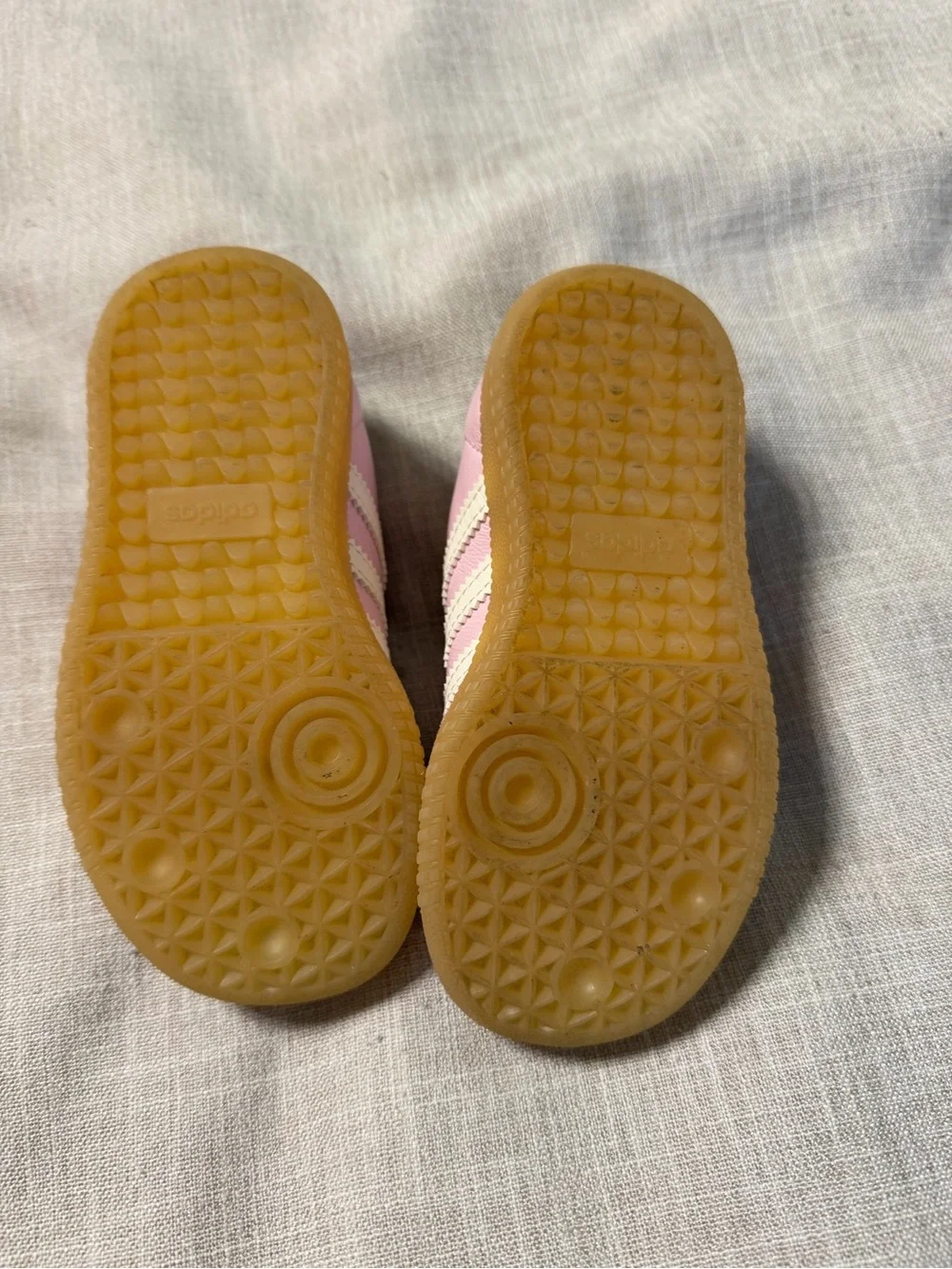 adidas Kids Light Pink Leather & Suede Sneakers with White Stripes